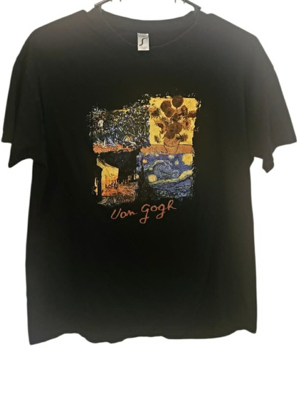 Van Gogh Art Graphic Print Black Crewneck T-shirt Size M